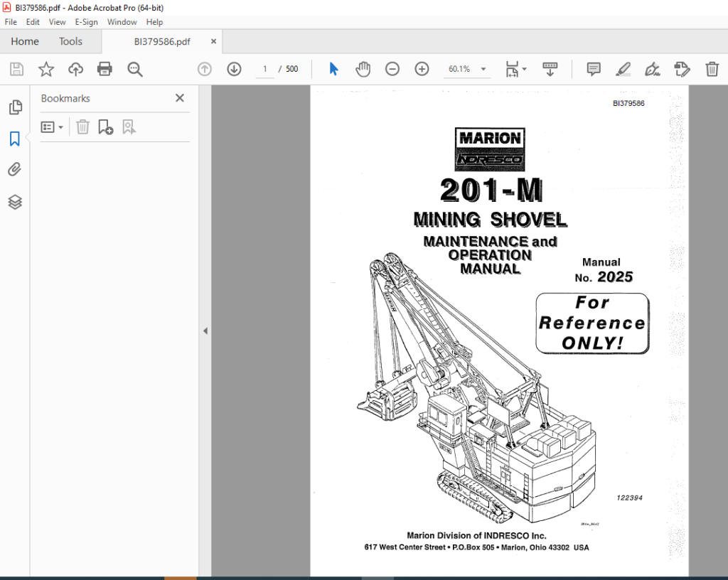 CAT Bucyrus 201M Mining Shovel Maintenance & Operation Manual 2025 PDF