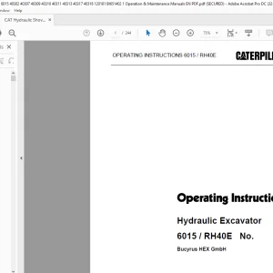 CAT Bucyrus 6015 RH40E Hydraulic Excavator Operating Instruction Manual 3725069 - PDF DOWNLOAD
