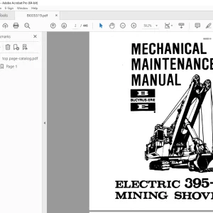 CAT Bucyrus Electric 395-B Mining Shovel Mechanical Maintenance Manual BI005519 PDF DOWNLOAD
