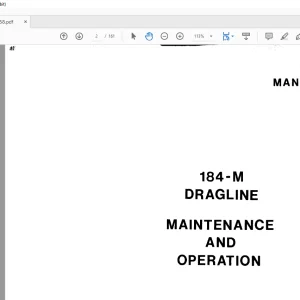 CAT Bucyrus MARION 184-M DRAGLINE MINING SHOVEL OPERATION AND MAINTENANCE MANUAL - PDF DOWNLOAD