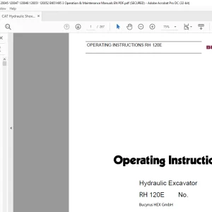 CAT Bucyrus RH 120E Hydraulic Excavator Operating Instruction Manual 3664650 - PDF DOWNLOAD