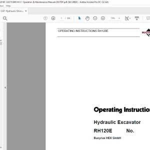 CAT Bucyrus RH 120E Hydraulic Excavator Operating Instruction Manual 3725047 - PDF DOWNLOAD