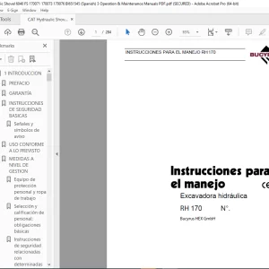 CAT Bucyrus RH 170 Excavadora hidráulica Instrucciones para el manejo 3725050 PDF DOWNLOAD (SPANISH)