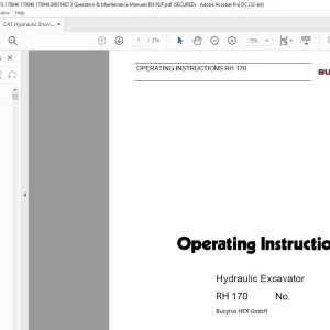 CAT Bucyrus RH 170 Hydraulic Excavator Operating Instruction Manual 3668490 - PDF DOWNLOAD