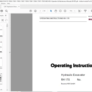 CAT Bucyrus RH 170 Hydraulic Excavator Operating Instruction Manual 3720730 - PDF DOWNLOAD