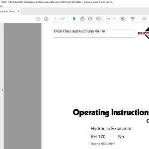 CAT Bucyrus RH 170 Hydraulic Excavator Operating Instruction Manual 3725050 - PDF DOWNLOAD