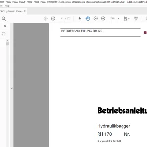 CAT Bucyrus RH 170 Hydraulikbagger Betriebsanleitung 3657650 - PDF DOWNLOAD (German)
