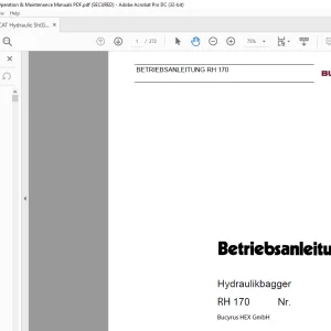 CAT Bucyrus RH 170 Hydraulikbagger Betriebsanleitung 3657650 - PDF DOWNLOAD (German)