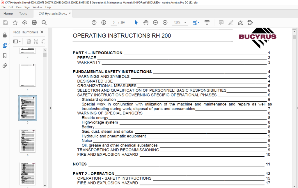 CAT Bucyrus RH 200 Hydraulic Excavator Operating Instruction Manual ...