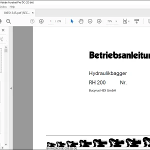 CAT Bucyrus RH 200 Hydraulikbagger BETRIEBSANLEITUNG BI651345  - PDF DOWNLOAD (German)