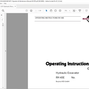 CAT Bucyrus RH 40E Hydraulic Excavator Operating Instruction Manual - PDF DOWNLOAD