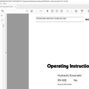 CAT Bucyrus RH 40E Hydraulic Excavator Operating Instruction Manual 3725009 - PDF DOWNLOAD