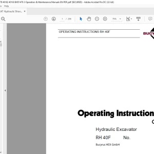 CAT Bucyrus RH 40F Hydraulic Excavator Operating Instruction Manual - PDF DOWNLOAD