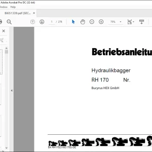 CAT Bucyrus RH170 Hydraulikbagger BETRIEBSANLEITUNG BI651339 - PDF DOWNLOAD (GERMAN)