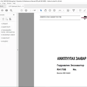 CAT Bucyrus RH170B Гидравлик Экскаватор АЖИЛЛУУЛАХ ЗААВАР 3725048 PDF DOWNLOAD (MONGOLIAN)