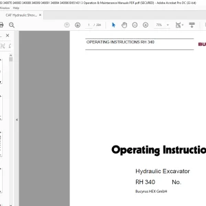 CAT Bucyrus RH340 Hydraulic Excavator Operating Instruction Manual - PDF DOWNLOAD