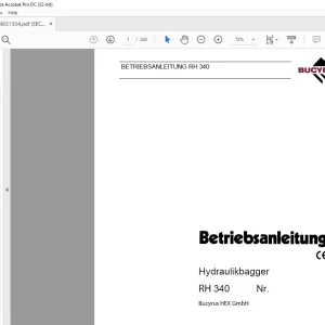 CAT Bucyrus RH340 Hydraulikbagger BETRIEBSANLEITUNG BI651304 - PDF DOWNLOAD (German)