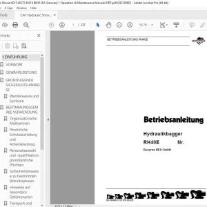 CAT Bucyrus RH40E Hydraulikbagger Betriebsanleitung 3725018 PDF DOWNLOAD (German)