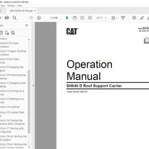CAT SH640 D Roof Support Carrier Operation Manual SN 5004163 PDF DOWNLOAD