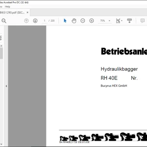 Cat Bucyrus 40E Hydraulikbagger BETRIEBSANLEITUNG - PDF DOWNLOAD (German)