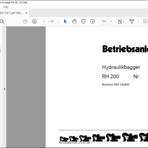 Cat Bucyrus RH 200 Hydraulikbagger BETRIEBSANLEITUNG - PDF DOWNLOAD (GERMAN)