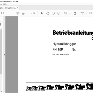Cat Bucyrus RH 30F Hydraulikbagger BETRIEBSANLEITUNG - PDF DOWNLOAD (German)