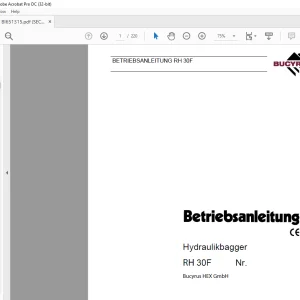 Cat Bucyrus RH 30F Hydraulikbagger BETRIEBSANLEITUNG BI651315  - PDF DOWNLOAD (German)