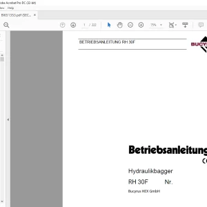 Cat Bucyrus RH 30F Hydraulikbagger BETRIEBSANLEITUNG BI651353 - PDF DOWNLOAD (GERMAN)