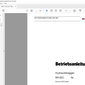 Cat Bucyrus RH 90C Hydraulikbagger BETRIEBSANLEITUNG BI651350  - PDF DOWNLOAD (GERMAN)