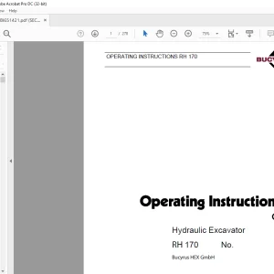 Cat Bucyrus RH170 Hydraulic Excavator OPERATING INSTRUCTIONS MANUAL BI651421  - PDF DOWNLOAD