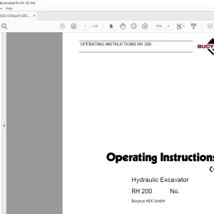 Cat Bucyrus RH200 Hydraulic Excavator OPERATING INSTRUCTIONS MANUAL BI651509 -  PDF DOWNLOAD