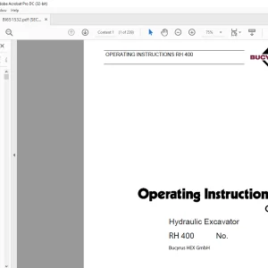 Cat Bucyrus RH400 Hydraulic Excavator OPERATING INSTRUCTIONS MANUAL  -  PDF DOWNLOAD