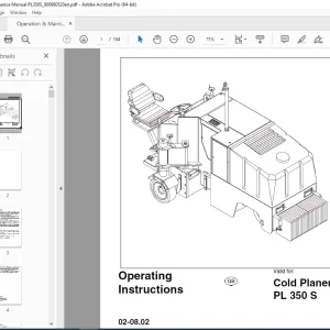 DYNAPAC Cold Planer PL 350 S Operation & Maintenance Instruction Manual PDF DOWNLOAD