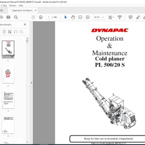 DYNAPAC Cold Planer PL 500 PL 20S Operation & Maintenance Manual PDF DOWNLOAD