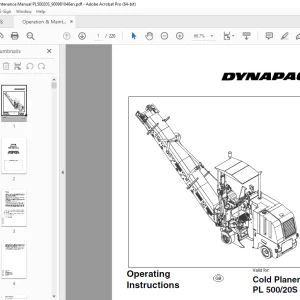 DYNAPAC Cold Planer PL 500 PL 20S Operation & Maintenance Manual PDF DOWNLOAD