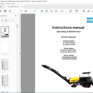 DYNAPAC Compact Planer PL1000F (IIIAT3) PL1000F (IVT4f) Operating & Maintenance Instructions Manual PDF DOWNLOAD
