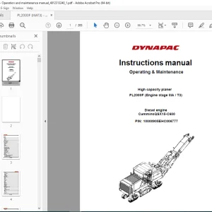 DYNAPAC High Capacity Planer PL2000F Engine Stage IIIA T3 Operating & Maintenance Instructions Manual PDF DOWNLOAD