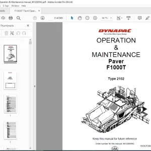 DYNAPAC Paver F1000T Type 2102 Operation & Maintenance Manual PDF DOWNLOAD