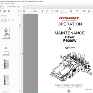 DYNAPAC Paver F1000W Operation & Maintenance Manual PDF DOWNLOAD