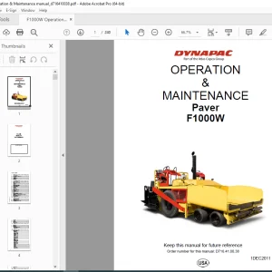 DYNAPAC Paver F1000W Operation & Maintenance Manual PDF DOWNLOAD