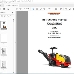 DYNAPAC Planer PL 1000 T Operating & Maintenance Instructions Manual PDF DOWNLOAD