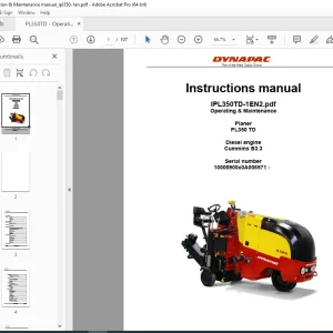 DYNAPAC Planer PL350 TD Operation & Maintenance Manual PDF DOWNLOAD