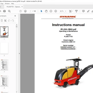 DYNAPAC Planer PL500 T TD Operation & Maintenance Instructions Manual PDF DOWNLOAD