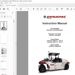 DYNAPAC Pneumatic Tire Roller CP1200 CP2100W Operation & Maintenance Instruction Manual PDF DOWNLOAD