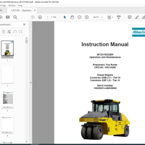 DYNAPAC Pneumatic Tire Roller CP1200 CP2100W Operation & Maintenance Instruction Manual PDF DOWNLOAD