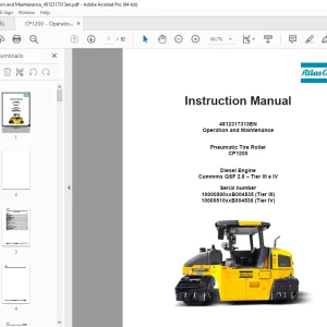 DYNAPAC Pneumatic Tire Roller CP1200 Operation & Maintenance Instruction Manual PDF DOWNLOAD