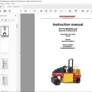 DYNAPAC Pneumatic Tire Roller CP142 Operation & Maintenance Instruction Manual PDF DOWNLOAD