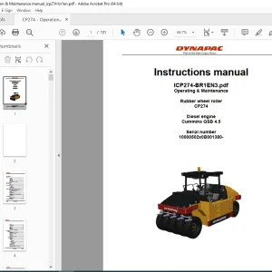 DYNAPAC Rubber Wheel Roller CP274 Operation & Maintenance Instruction Manual PDF DOWNLOAD