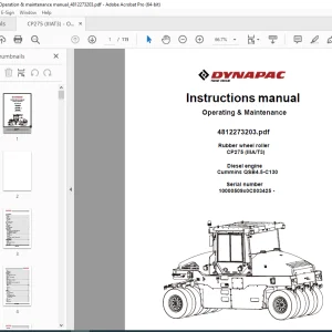 DYNAPAC Rubber Wheel Roller CP275 (IIIAT3) Operation & Maintenance Instruction Manual PDF DOWNLOAD