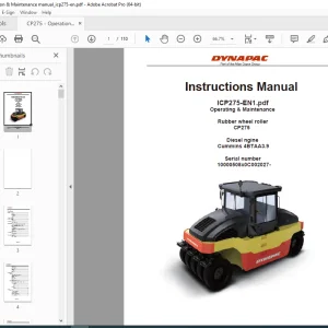 DYNAPAC Rubber Wheel Roller CP275 Operation & Maintenance Instruction Manual PDF DOWNLOAD